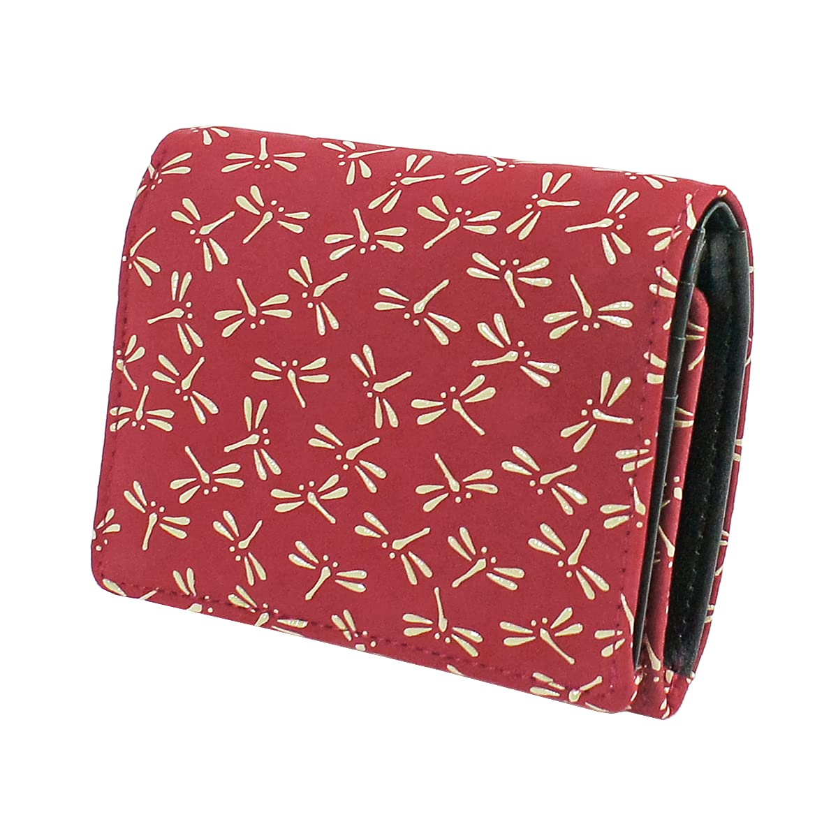 

Indenya Inden Bifold Wallet with Bill Compartment and Coin Deerskin Red with White Dragonfly H-shaped Box-Shaped Purse, Leather, Lacquer, Pattern,
