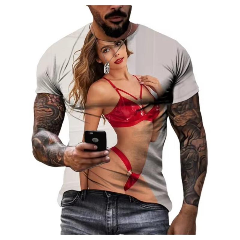 Summer Creative Sexy Beauty 3d Printed T-shirt Fashion Men's Oversized Crew Neck Casual Short-sleeved Shirt