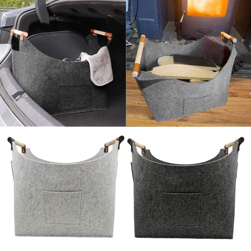 Foldable Felt Firewood Holder Versatile Large Wood Bag Functional Home Storage Organizer for Logs Clothes Newspaper