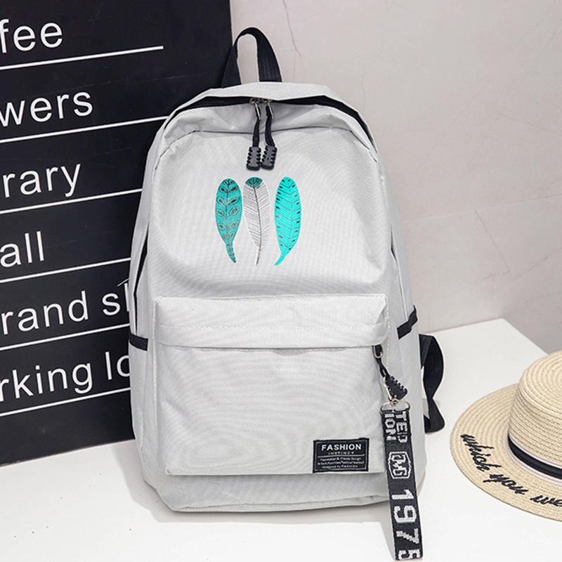 

IELGY Korean school style leaf print canvas backpack серый