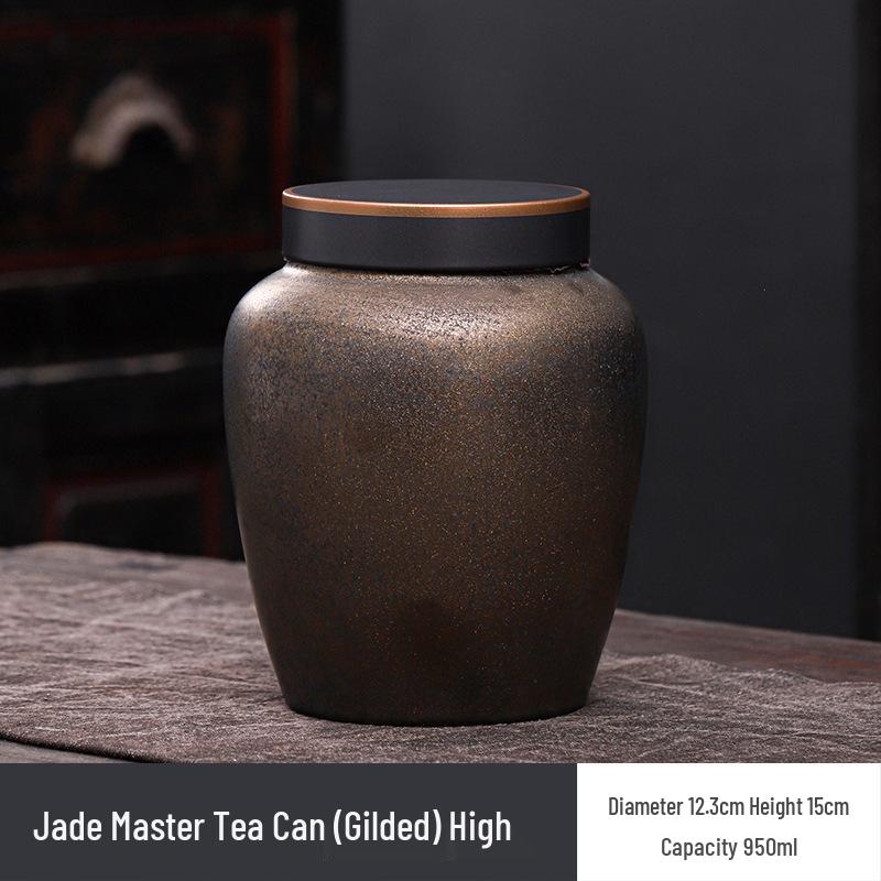 Gilded Ceramic Tea Canister: Moisture-Proof Retro Storage for Pu'er Tea - High-Grade Souvenir Box