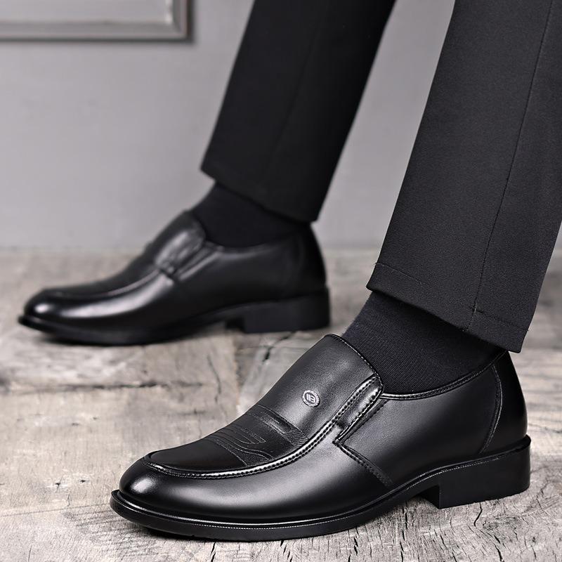 Leather Shoes Men's Medium Business Dress Leather Shoes Leather Breathable Spring and Autumn Casual Foot Cover Dad Shoes