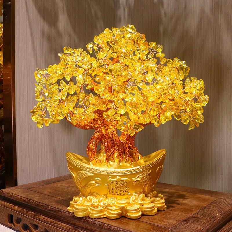 1Pcs Chinese Yuanbao Money Fortune Tree Wealth Luck Ornaments Small Feng Shui Yellow Lucky Wealth Trees Decoration