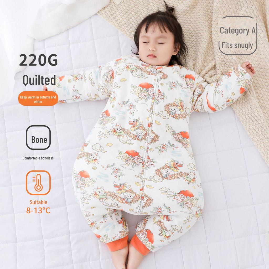 Sac de dormit gros din bumbac pentru bebeluși toamnă/iarnă cu design anti-lovire cu picioare despărțite și fermoar