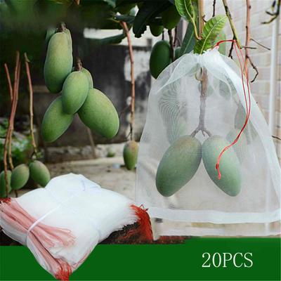20pc Fruit Protect Bag Insect Proof Net Nylon Mesh Bag Bug Barrier Netting With Drawstring For Garden Orchard Plant Fruit L6