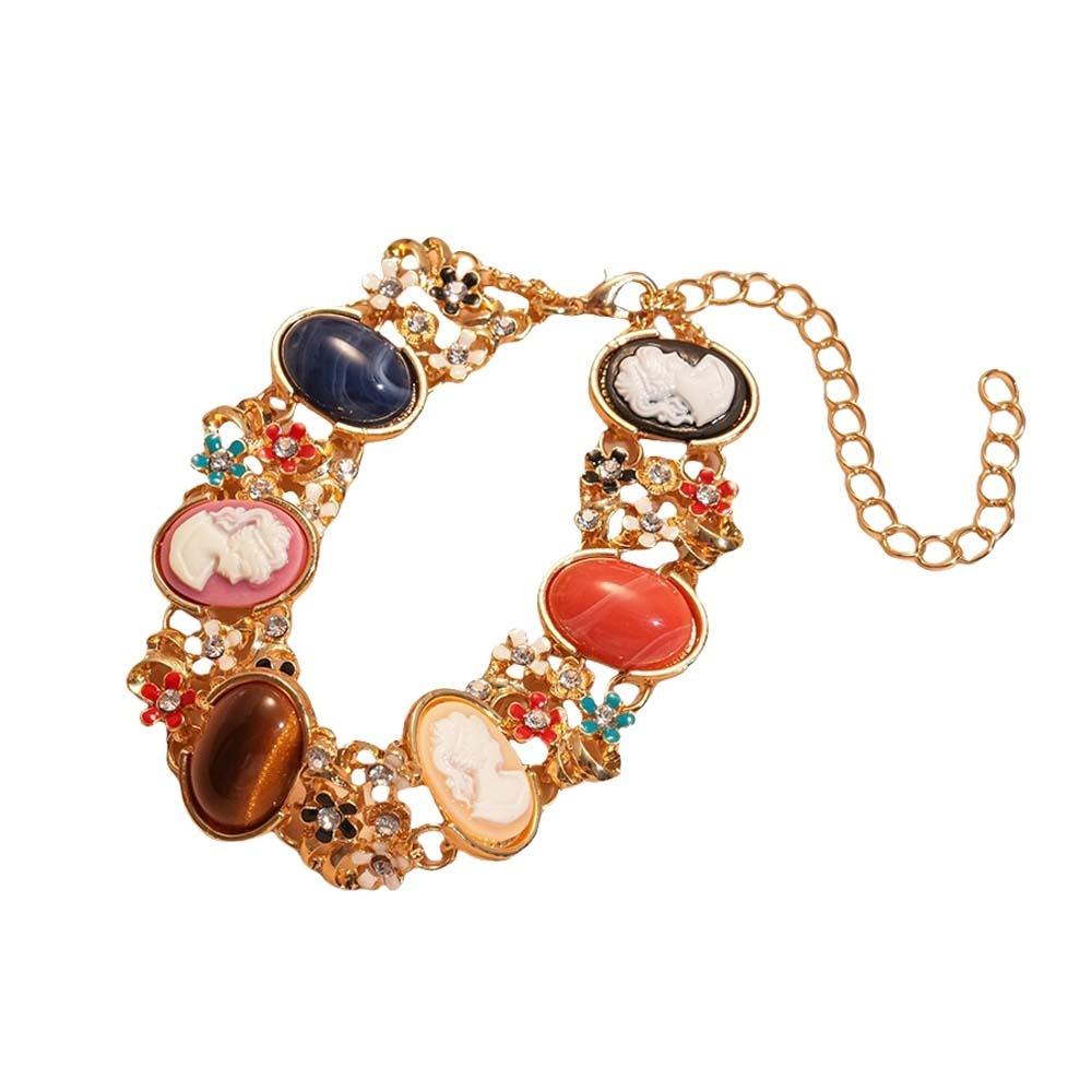 Resin Retro Enamel Bangle Flower Women's Hand Bracelet Light Luxury Baroque Bracelet  Women Girl