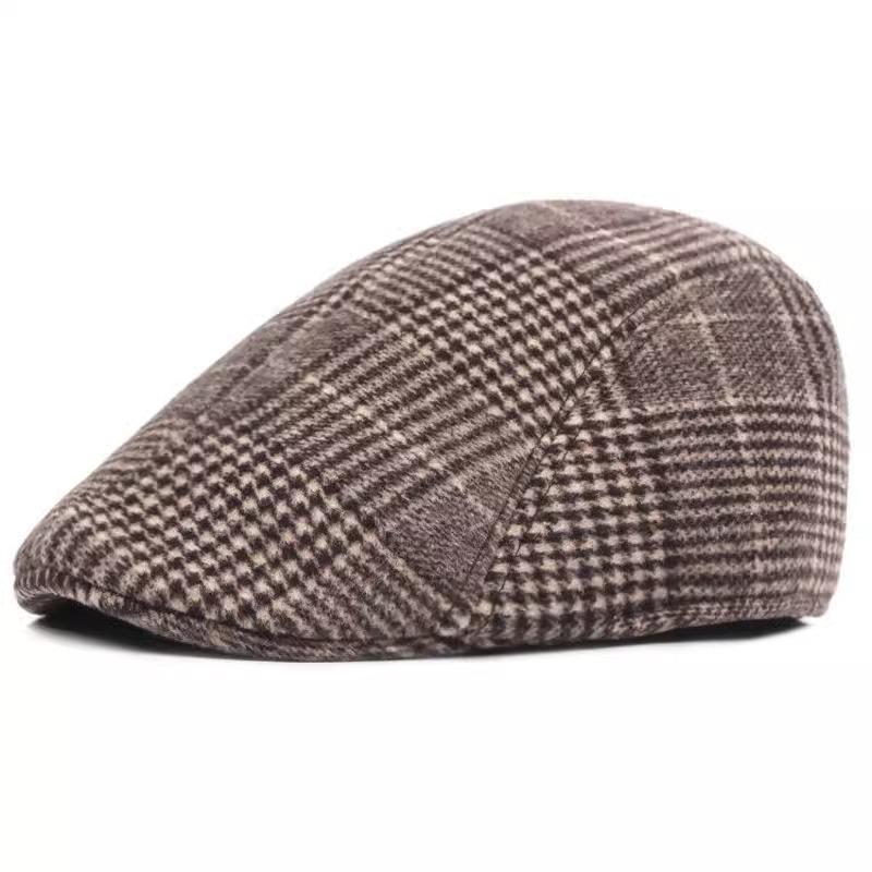 Hat Autumn and Winter Men's Baseball Cap Versatile Plaid Front Hat Men's Wool Beret Retro Casual British Melon Hat