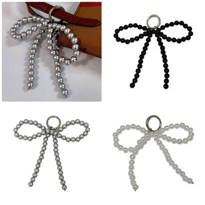 Cute Pearl Beaded Bowknot Keychain Pendant Women Backpack Handbag Charm Lovely Hanging Decoration Bag Phone Pendant