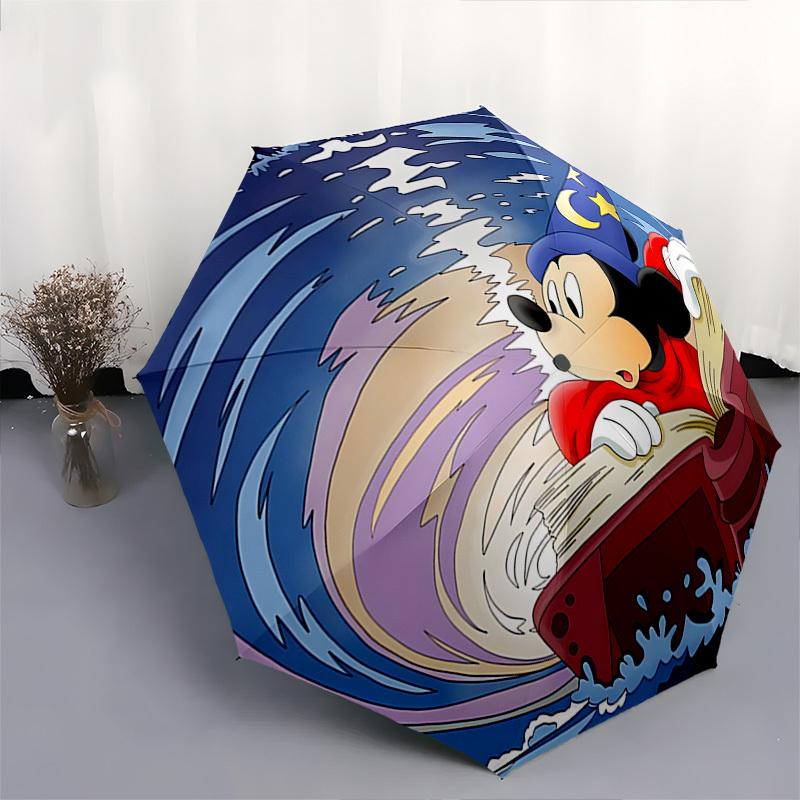 Sorcerer Mickey Themed Automatic Opening and Closing Umbrella, Brightly Colored 8-rib Portable Umbrella, Suitable for Men and Women, A Perfe