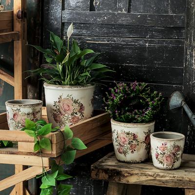 Vase Household Ceramic Retro Creative Succulent Flower Pot Desktop Decoration Nordic Style Art Living Room with Drainage Hole1Pc
