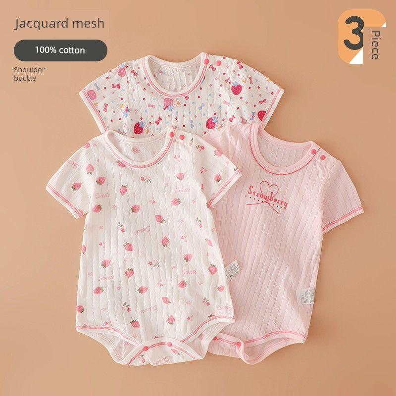 Japanese-Style Baby Romper, Pure Cotton, Thin, Breathable Mesh, Short-Sleeve Jumpsuit for Baby Girls, Summer