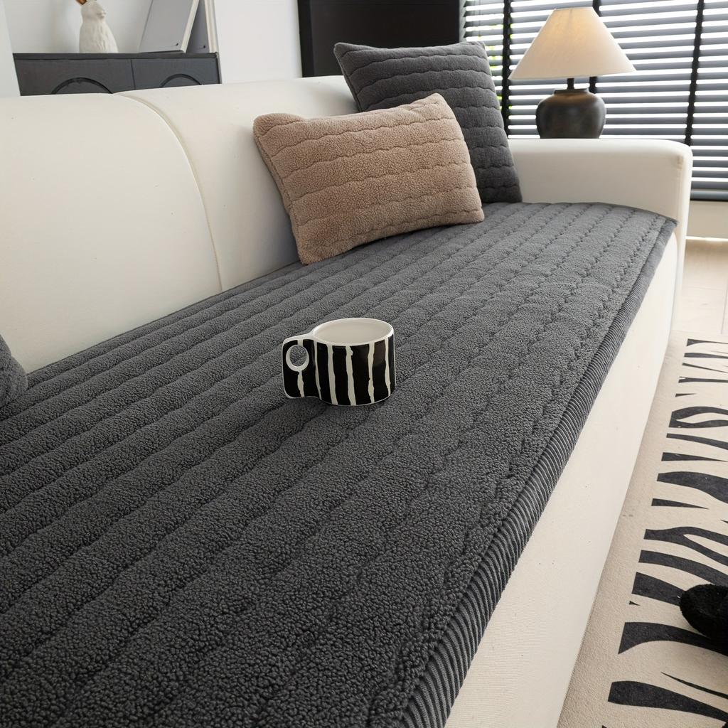 1pc Contemporary Style, Thick Fleece Quilted Sofa Cover - Soft, Non-Slip Polyester Fabric, Pet-Friendly, Machine Washable