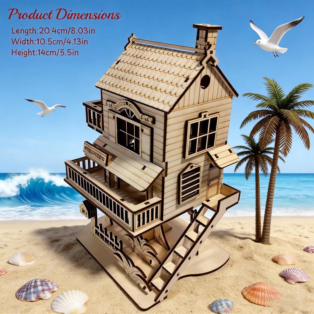 1 Wooden 3D Puzzle Cabin DO-IT-YOURSELF Wooden Assembly Miniature Imaginative Holiday Decor Present Perfect Ideal for Family Assembly