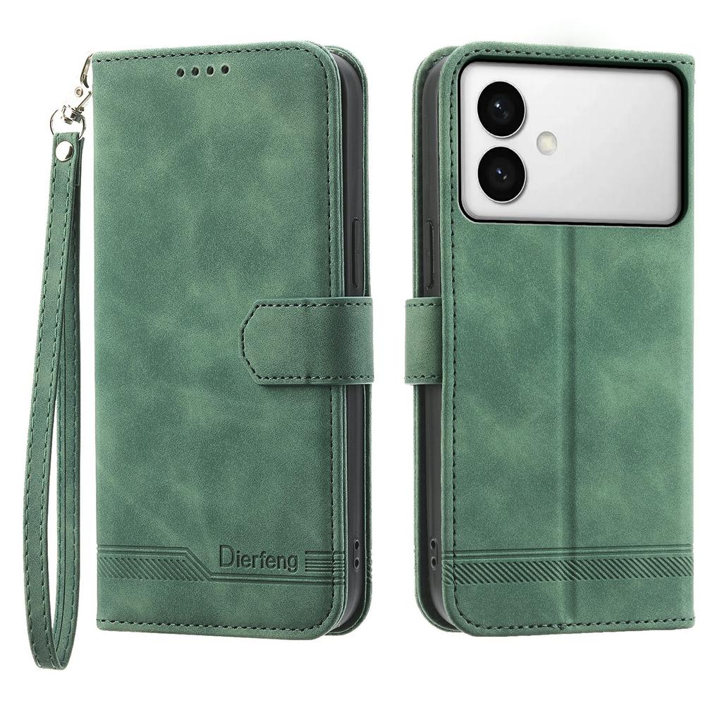 DIERFENG DF-03 For Samsung Galaxy S26 Edge Case Lines Imprint Wallet Leather Phone Cover with Wrist Strap