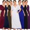 Rochie de Seară Solidă cu Decolteu în V pentru Femei Plus Size, Croială Largă Sexy cu Tiv Mare