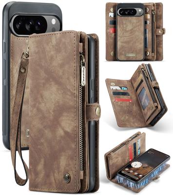 Detachable Magnetic Leather Phone Case for Google Pixel 10 Pro XL Pixel9 9A Wireless Charging Card Slot Wallet Hand Strap Cover