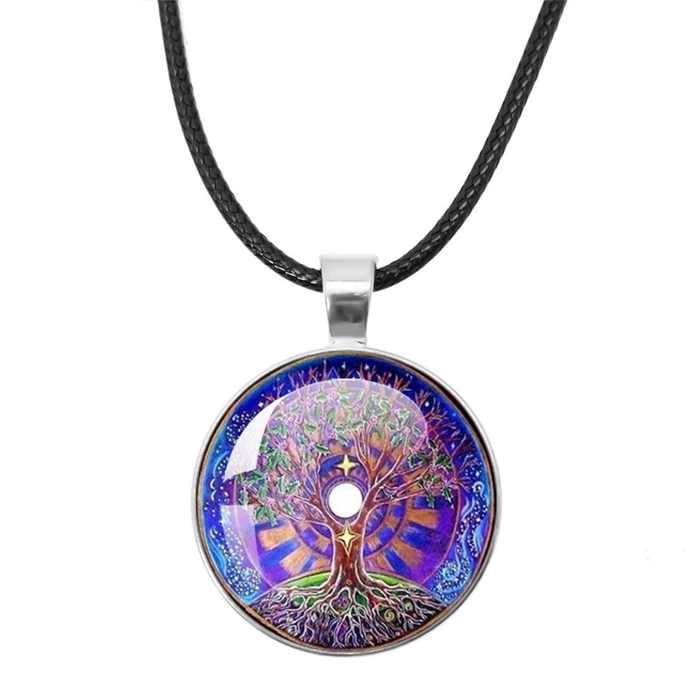 Beautiful Mandala Tree of Life Rope Chain Glass Pendant Necklaces for Women Yoga Mandala Necklaces Gift Charm Women Jewelry