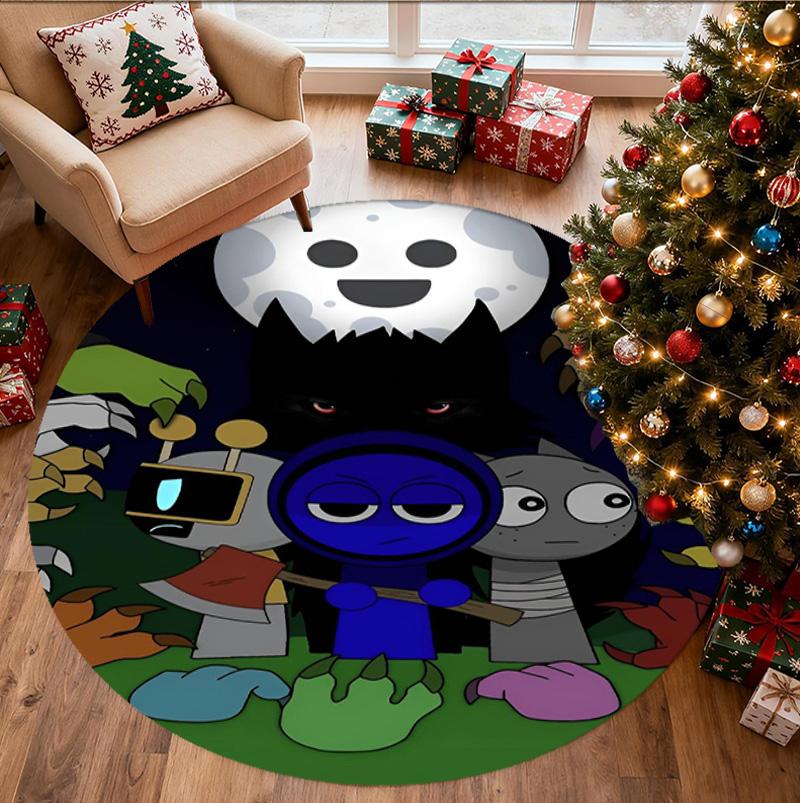 Sprunki Game Pattern Round Rug, Indoor/Outdoor Mat, for Picnic, Gameroom, Bedroom, Office, Living Room, Home Decor Carpet, Birthday Gift