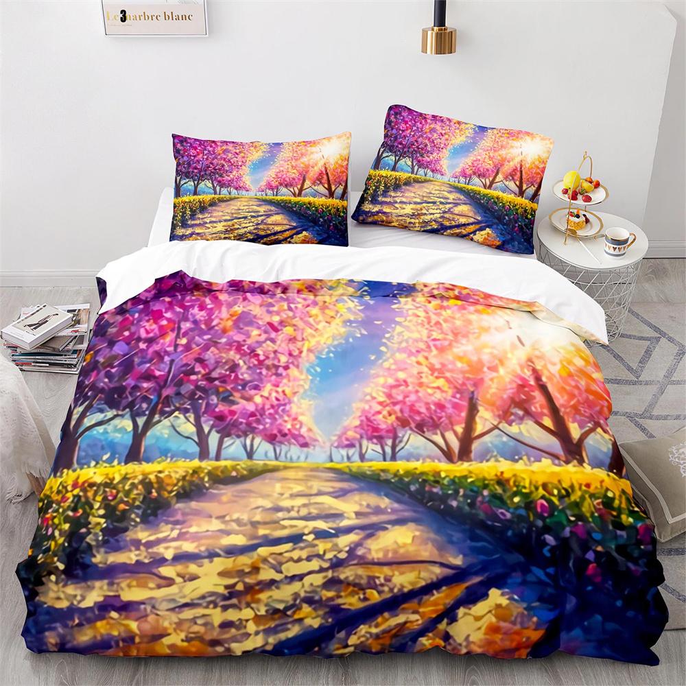 Set Husă Plapumă Pictură în Ulei Pictură Colorată cu Flori Nor pentru Copii Băieți Adolescenți Set de Lenjerie de Pat Decorativ din Poliester cu Față de Pernă