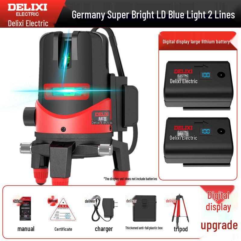 DELIXI High Precision Green & Blue Light Laser Level (2 & 5 Line) for Outdoor Use