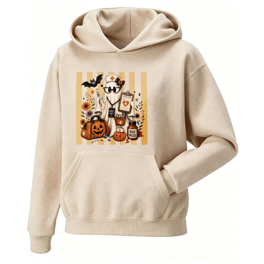 Spooky Season Nurse Halloween Hoodie Cute Pumpkin Unisex Pullover Graphic Sweatshirt Medical RN LPN Long Sleeve Autumn Winter