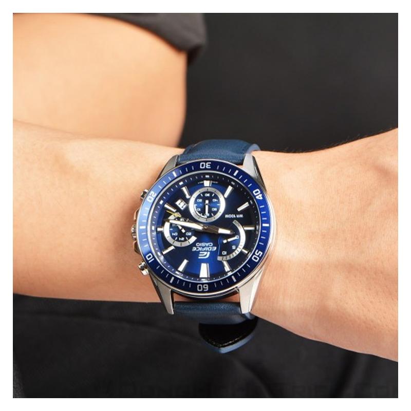 Casio CASIOEDIFICE series 100 meters waterproof quartz movement leather strap Japanese and Korean watch men's watch blue dial EFR-552L-2AV