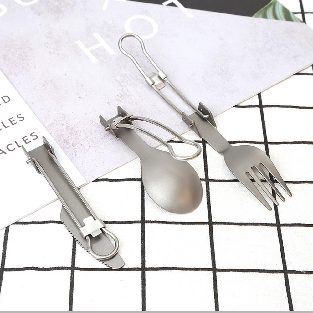 Outdoor Camping Tableware Ti Folding Spoon Fork and Knife Set for Outdoor Climbing Hiking Adventure