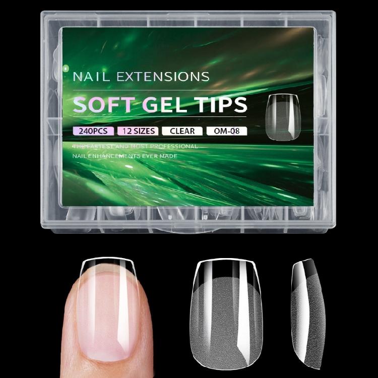 240pcs Almond Nail Tips Full Cover Clear Gel Extensions for Acrylic Nails 12 Size for Manicures with Box