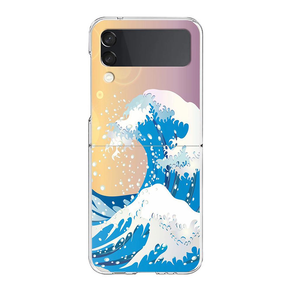 The Big Wave of kanagawa ZFlip5 ZFlip3 Phone Case For Samsung Z Flip 3 5G Transparent Hard Shell Z Flip 4 Galaxy Cover Folding