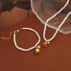 Copper-Plated Gold Lily of the Valley Pearl Bracelet - Elegant French Style Clavicle Chain for Women