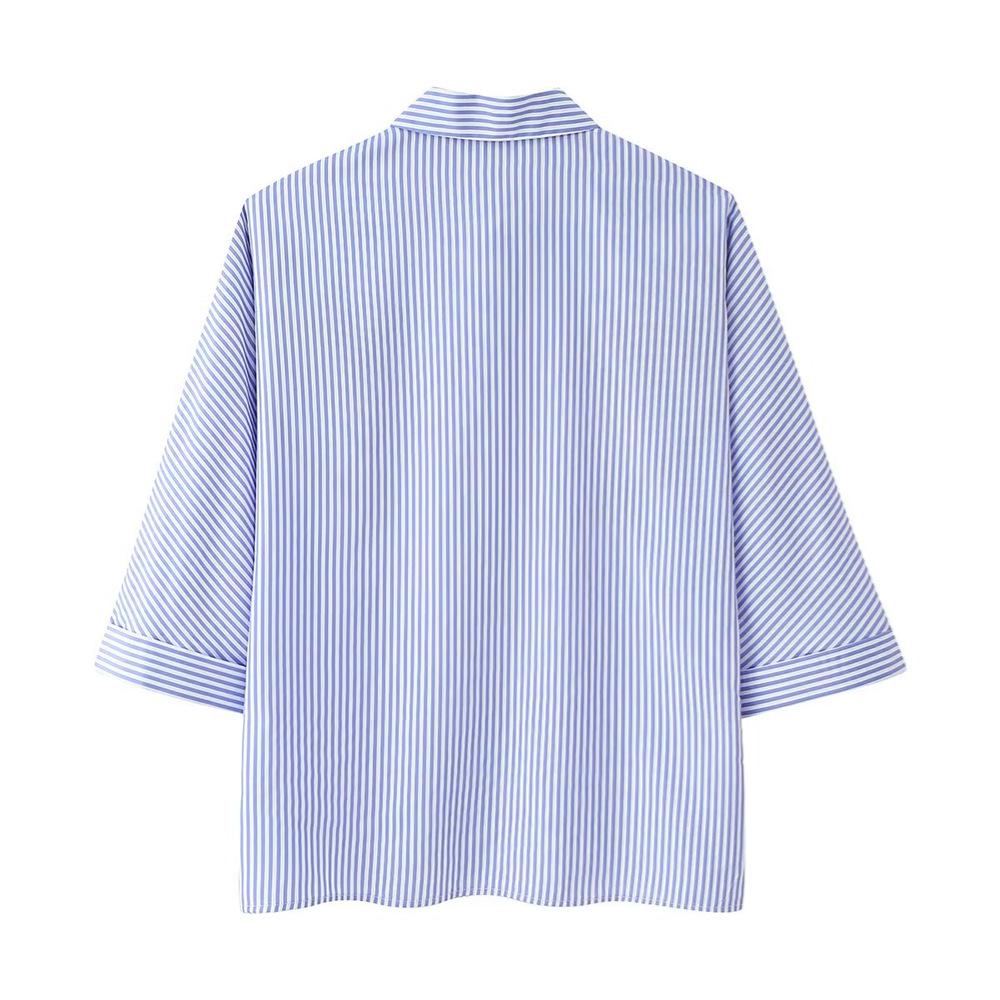 Spring/Summer 2025 Women's Fashion: Versatile Striped Shirt with Hollow Embroidery Design