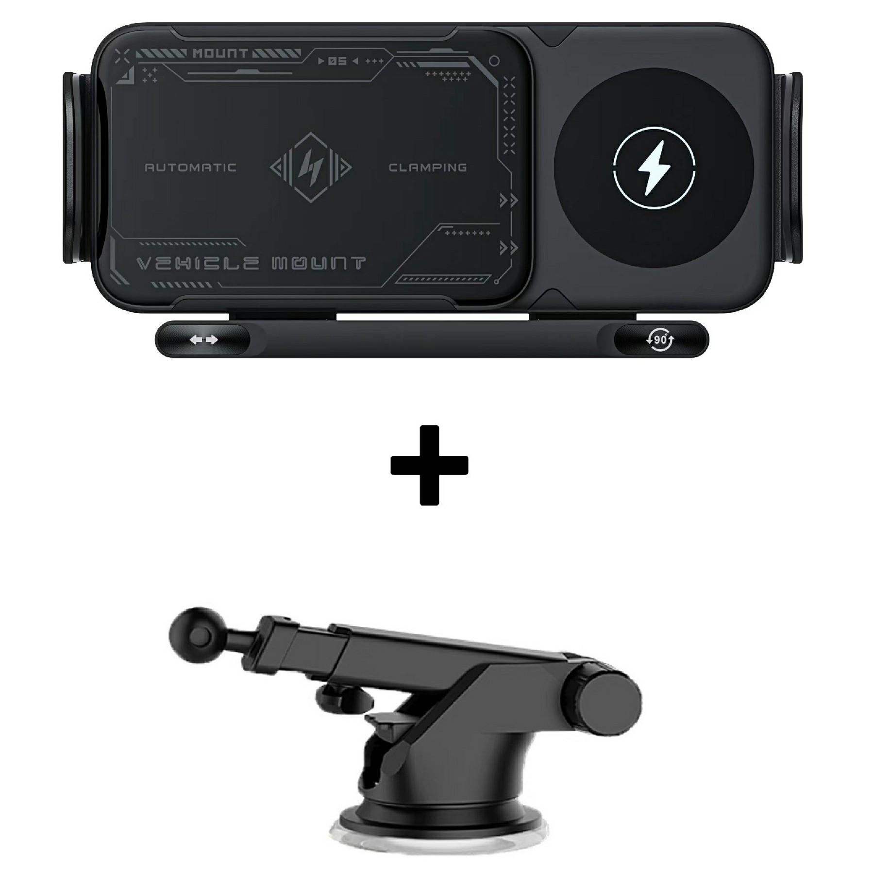 

A05+X08 15W Wireless Car Charger Phone Holder Rotating Bracket+Long Arm Suction Cup Base A