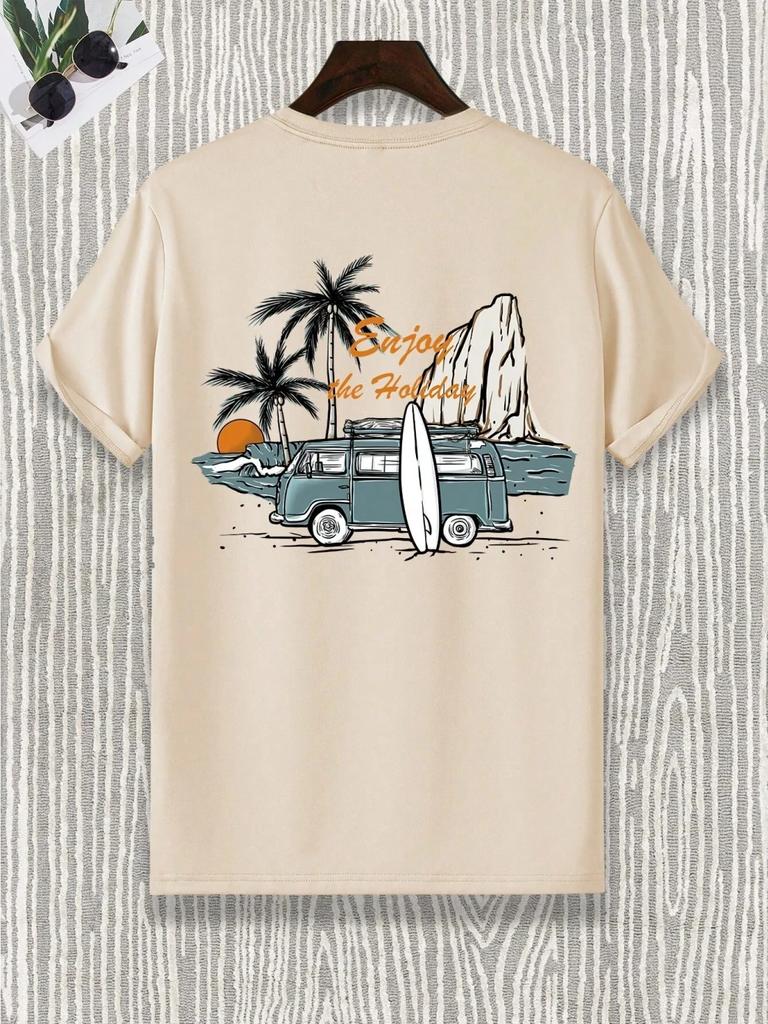 Genießen Sie einen Sommerstrandurlaub Herren-T-Shirts Lockere T-Shirts Baumwolle Atmungsaktives T-Shirt Übergroße Oberteile Weiche Qualität Marken-Tees