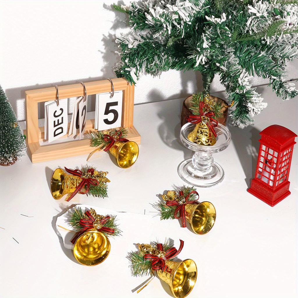 6pcs Golden Bell Pendant Christmas Tree Bowknot Angel Stage Set Bell Pendant Hanging Decorations On Home Garden Doors Christmas