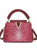 Rose Red Rhinestone Women's Evening Shoulder Bag - 2023 European & American Fashion