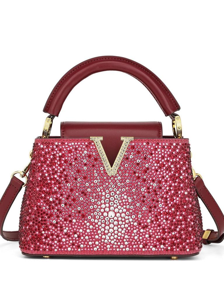 Rose Red Rhinestone Women's Evening Shoulder Bag - 2023 European & American Fashion