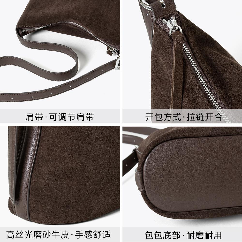 Vintage Suede Leather Single Shoulder Bag 2025 New Style Elegant Light Luxury Crossbody Bag Niche Design Versatile Bucket Bag