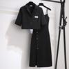 Fashion Black Women's Summer Temperament Thin Small Suit Ong Strap Dress Suspender Two Piece Suit Plus Size