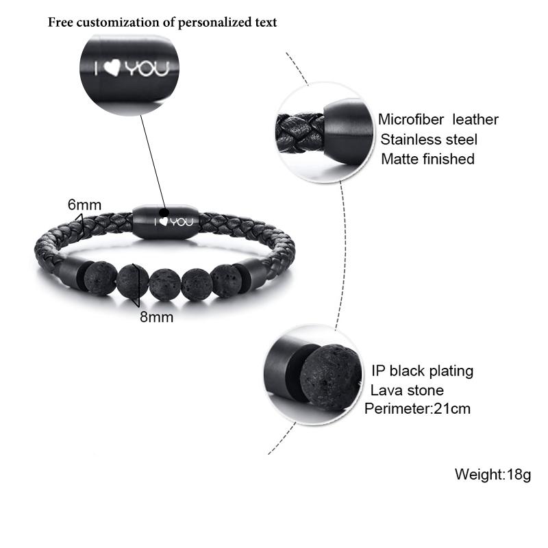 Titanium Steel Man Chakra Jewelry Wholesale Stainless Steel Men's Black Leather Volcanic Beaded Braclets Stone Leather Bracelets