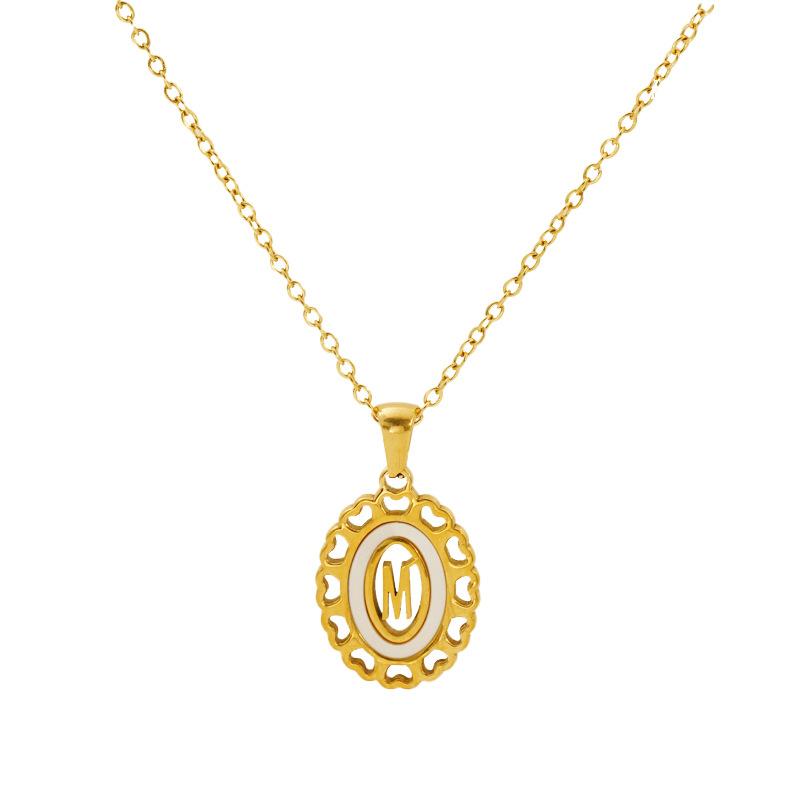 Titanium steel love hollow letter pendant female versatile fashion simple oval letter necklace female