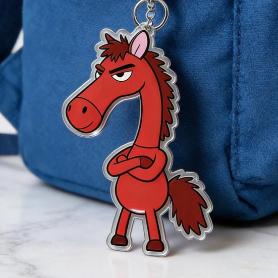 2Pcs Arm-Crossing Horse Keychain Acrylic Bag Charm Pendant Year of Horse 2026 Scratch-Resistant Key Ring Backpacks Accessories