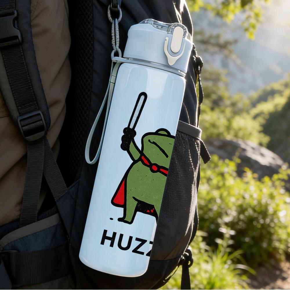 1PC Super Hero Frog Huzzah Print 750ml Color Plastic Sports Water Bottle Leakproof Flip Straw Lid Suitable for Sports Office Home Use