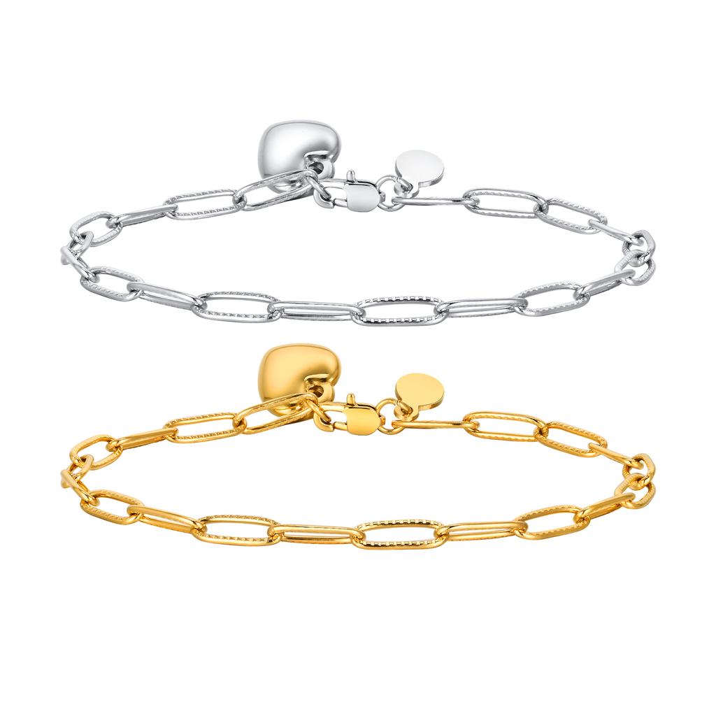 Classic Chain Stainless Steel Bracelets Trendy Cuban Rectangular Chain Heart-shaped Charm Bracelet Trendy Women's Gift Jewelry