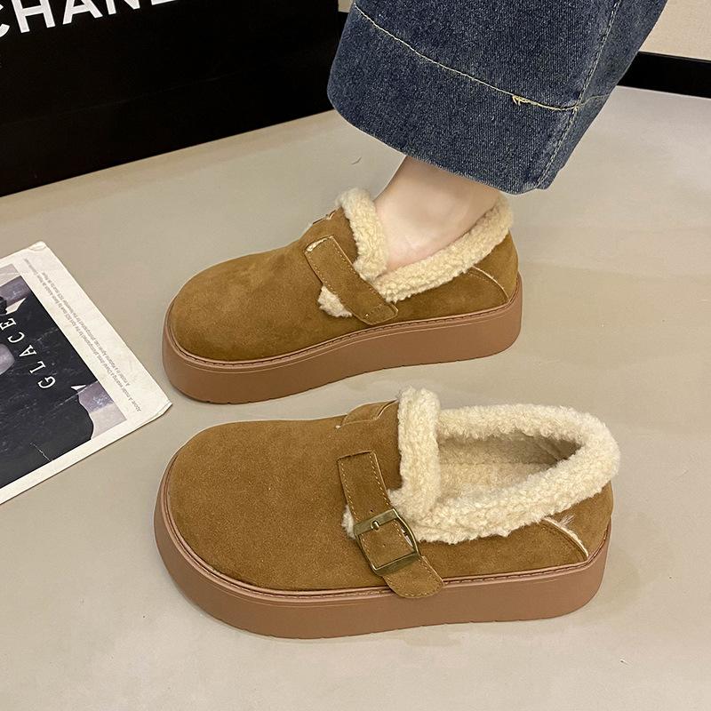 Women's Thick Bottom Heightening Large Size Thickening Winter Warm Fur One Snow Boots Padded Lining Ankle Boots Non-slip Hiking Sports Soybean Shoes