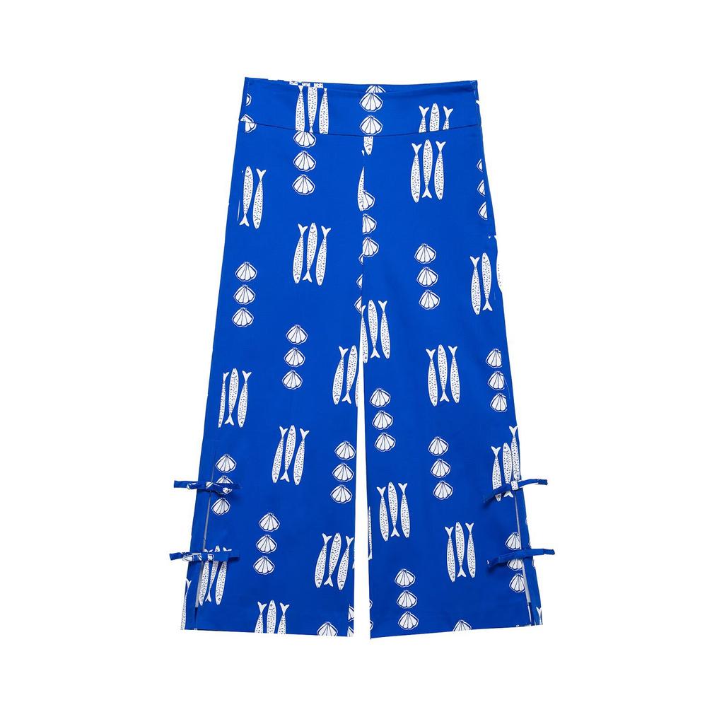 European and American Style New Women's Clothing, Neckline Buttoned Spaghetti Strap Top, Bow Nine-tenth Wide-leg Pants