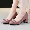 Eleganti Scarpe da Donna con Tacco Basso Décolleté da Abito 2025 Moda Fibbia Flock Nero Rosa Festa Matrimonio Scarpe da Ufficio Femminili Nuovo Designer