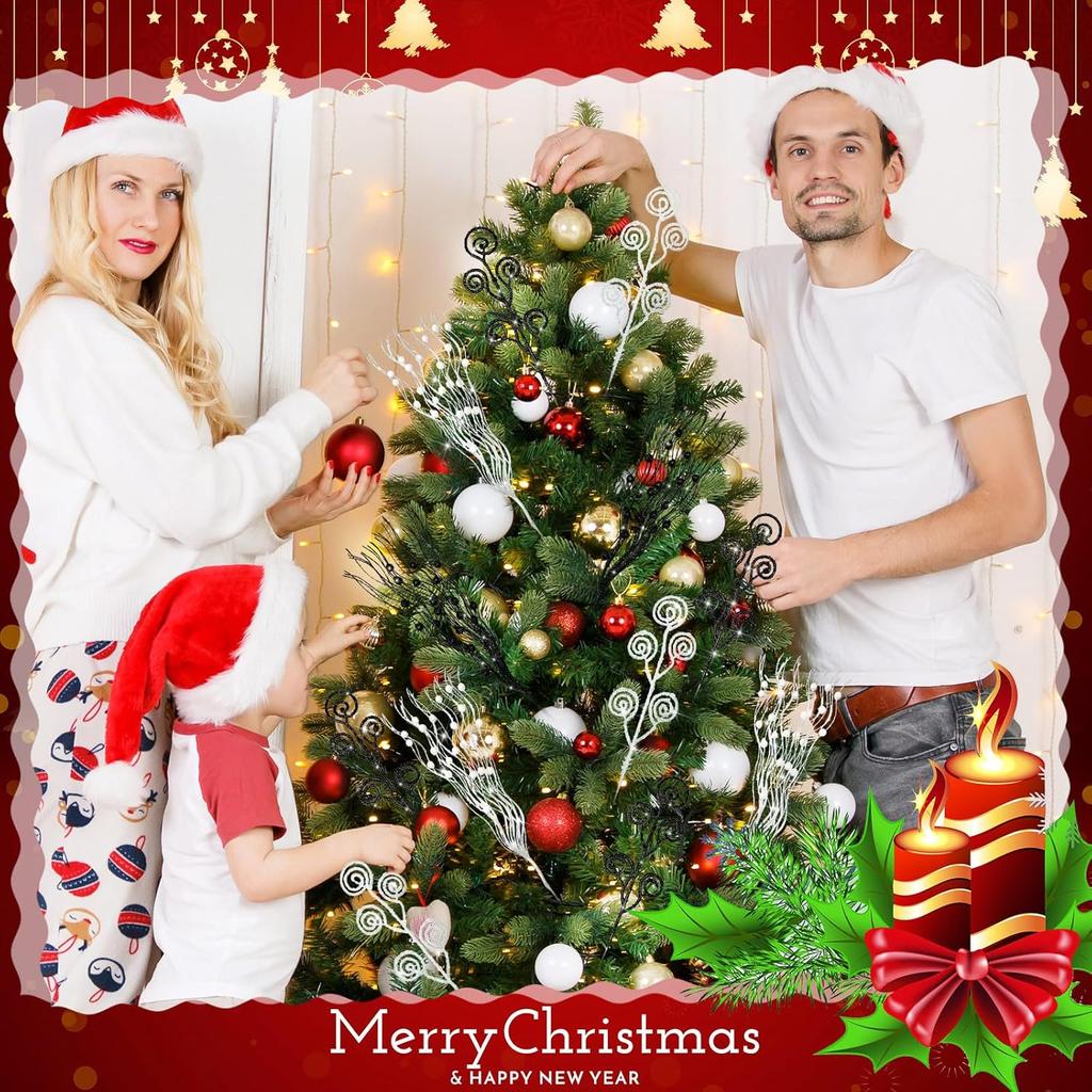 36 Pcs Black White Christmas Tree Picks, 17'' & 12'' Glitter Berry Branches for Wreath, Vase, Home Decor
