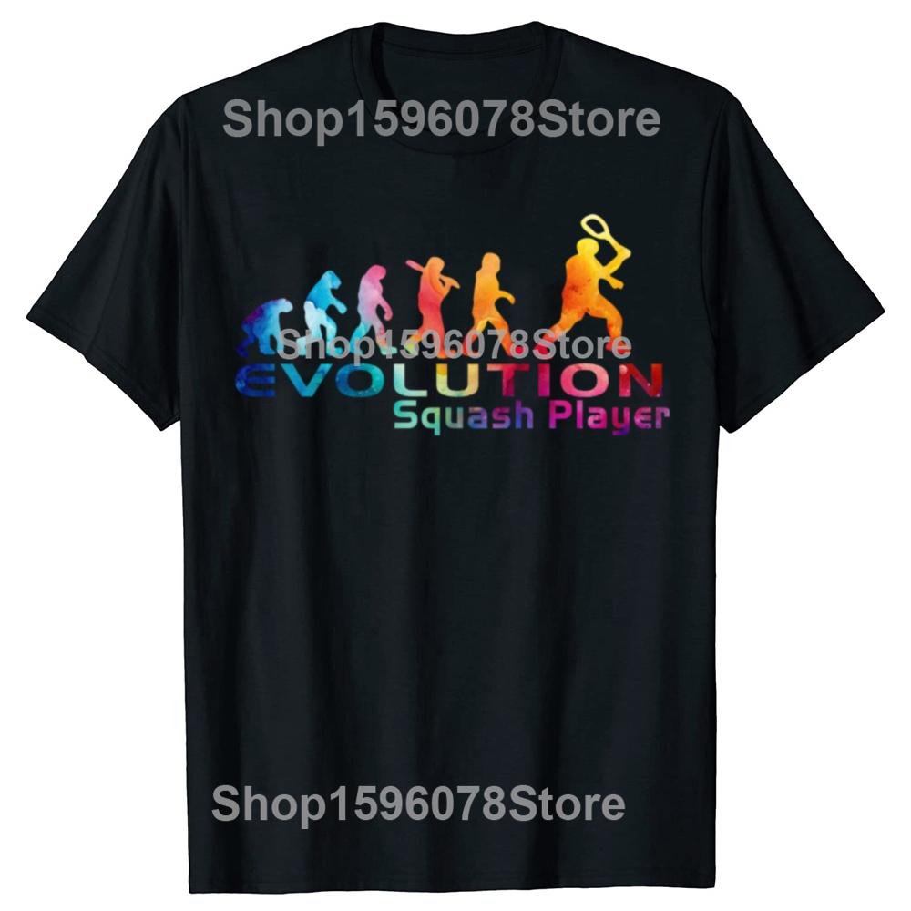 Funny Evolution Of Squash Player T Shirts Men Women Pure Cotton Humor Streetwear Tee Shirt Short Sleeve Unisex Loose Clothing