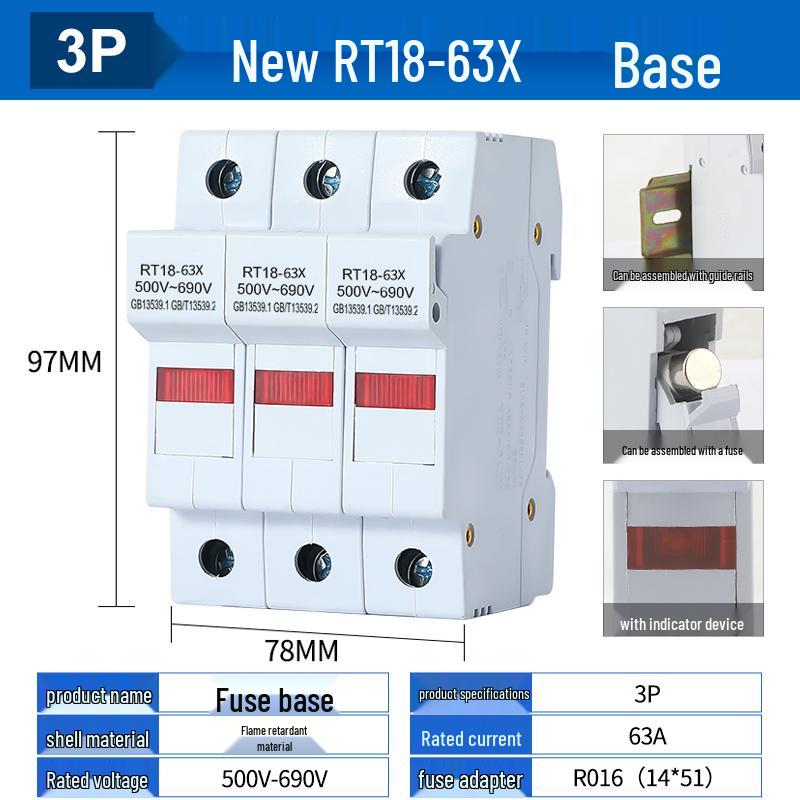 RT18-32X/63X DIN Rail Fuse Base 1P-4P R015/R016