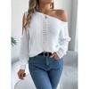 Women's Casual Solid-color Hollowed-out Off-the-shoulder Long-sleeved Pullover Sweater for Autumn and Winter
